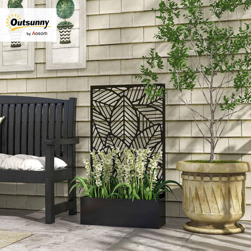 Jardinière Avec Brise-Vue Paravent Treillis Pour Plante Grimpante, Bac À Fleurs En Métal - Jardinière Sur Pied - Dim. 61L X 23L X 113H Cm