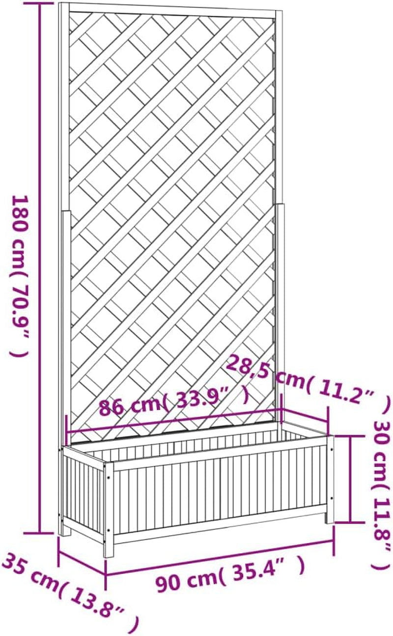 Bac À Fleurs Avec Treillis 90X35X180 Cm, Sapin Massif Marron, Jardinière Surélevée Pour Intérieur Et Extérieur, Balcon & Jardin, Support Pour Végétaux Grimpants, Porte-Pots En Bois