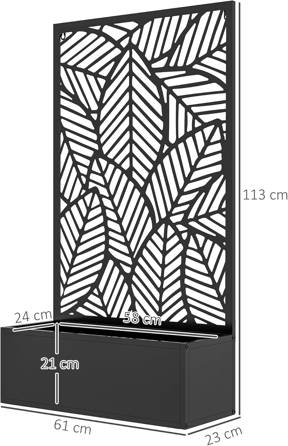 Jardinière Avec Brise-Vue Paravent Treillis Pour Plante Grimpante, Bac À Fleurs En Métal - Jardinière Sur Pied - Dim. 61L X 23L X 113H Cm