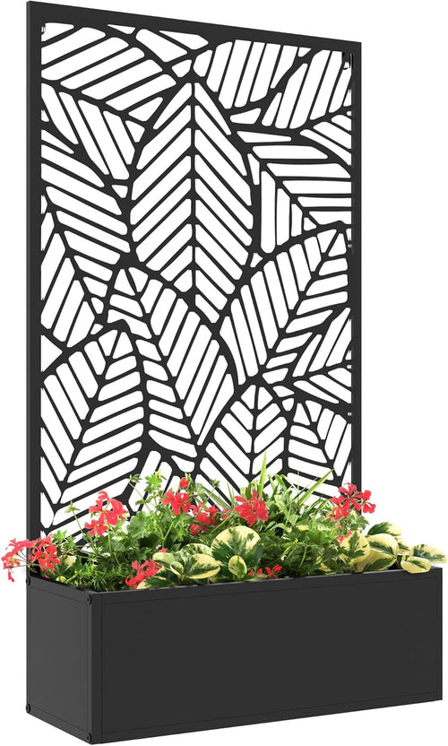 Jardinière Avec Brise-Vue Paravent Treillis Pour Plante Grimpante, Bac À Fleurs En Métal - Jardinière Sur Pied - Dim. 61L X 23L X 113H Cm