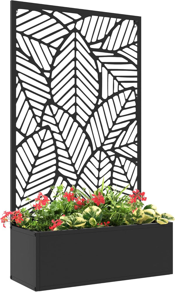 Jardinière Avec Brise-Vue Paravent Treillis Pour Plante Grimpante, Bac À Fleurs En Métal - Jardinière Sur Pied - Dim. 61L X 23L X 113H Cm