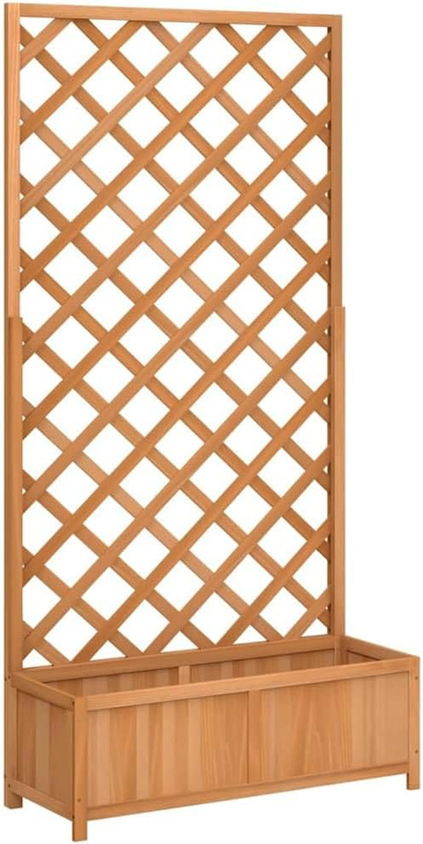 Bac À Fleurs Avec Treillis 90X35X180 Cm, Sapin Massif Marron, Jardinière Surélevée Pour Intérieur Et Extérieur, Balcon & Jardin, Support Pour Végétaux Grimpants, Porte-Pots En Bois