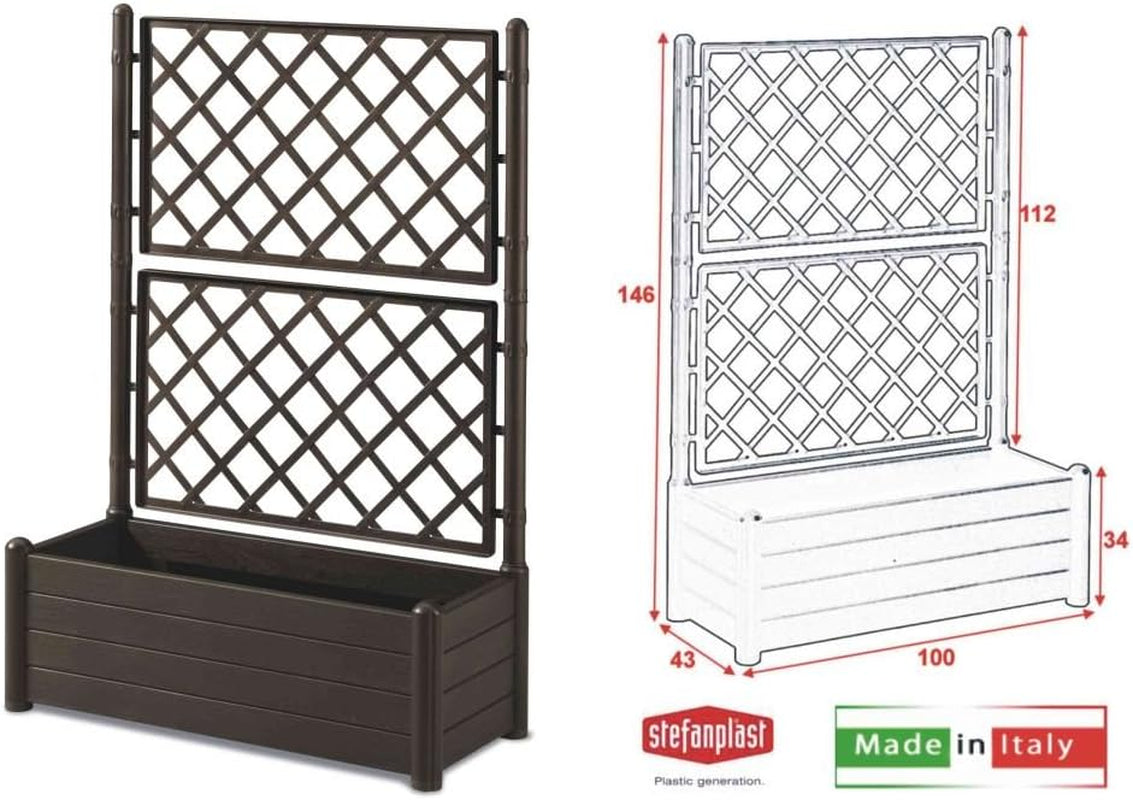 10014400 Jardinière Avec Treillis, Brun Foncé, 100 X 43 X 142 Cm