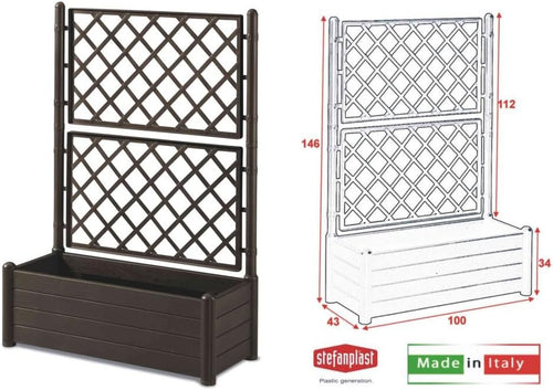 10014400 Jardinière Avec Treillis, Brun Foncé, 100 X 43 X 142 Cm