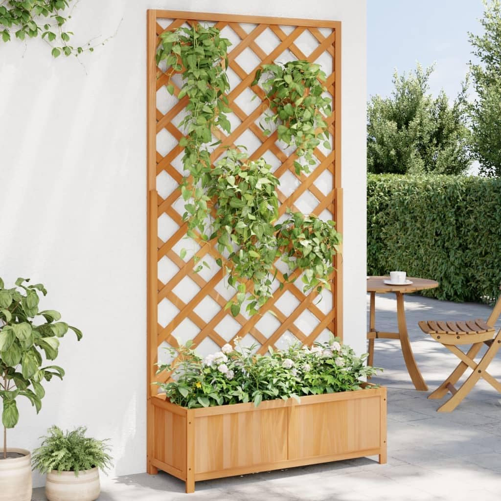 Bac À Fleurs Avec Treillis 90X35X180 Cm, Sapin Massif Marron, Jardinière Surélevée Pour Intérieur Et Extérieur, Balcon & Jardin, Support Pour Végétaux Grimpants, Porte-Pots En Bois